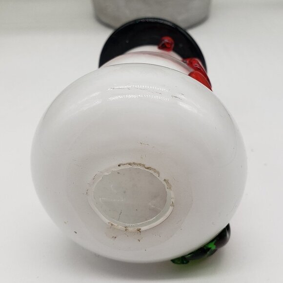 Hand Blown Snowman Red Green Scarf Black Top Hat Milk Glass Paperweight/Figure - Picture 3 of 9